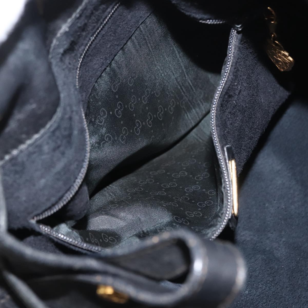 GUCCI Shoulder Bag Leather Black Gold Auth 121343