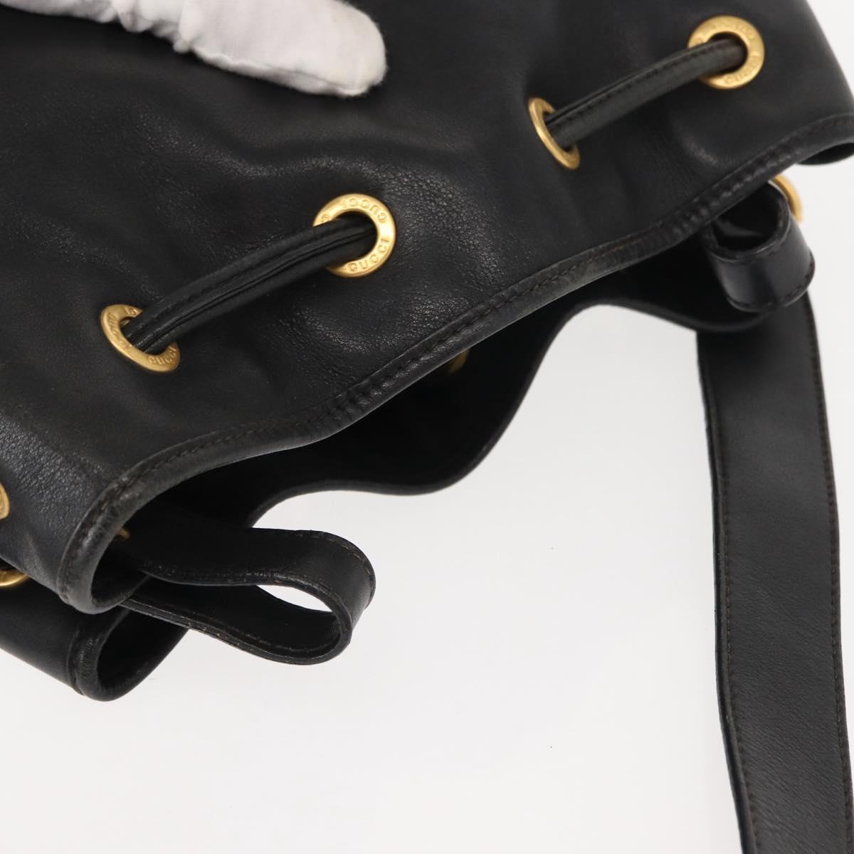 GUCCI Shoulder Bag Leather Black Gold Auth 121343