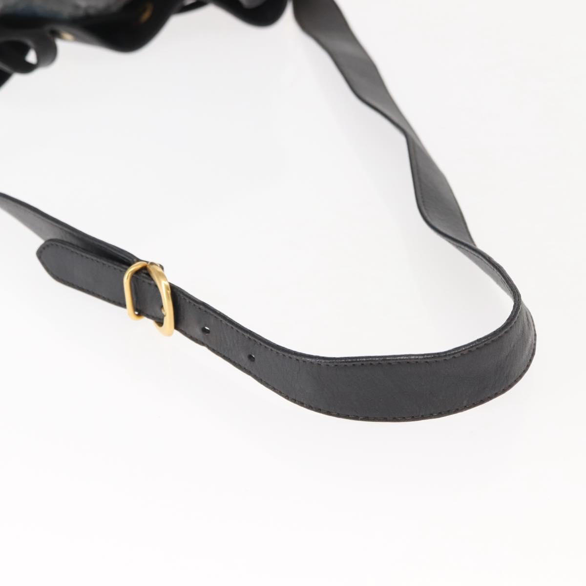 GUCCI Shoulder Bag Leather Black Gold Auth 121343