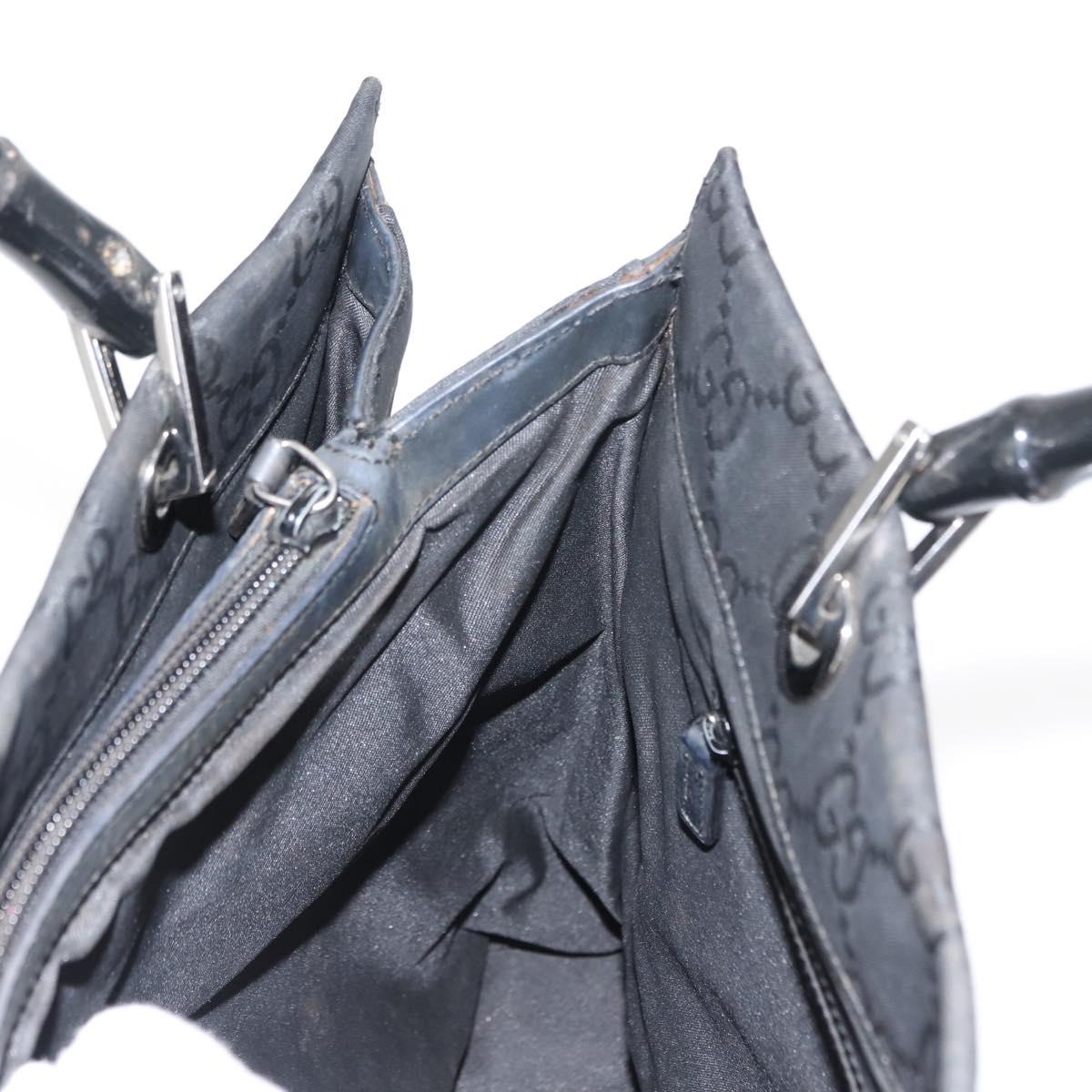 GUCCI GG Canvas Bamboo Hand Bag Nylon Black Silver 0021010 Auth 121344