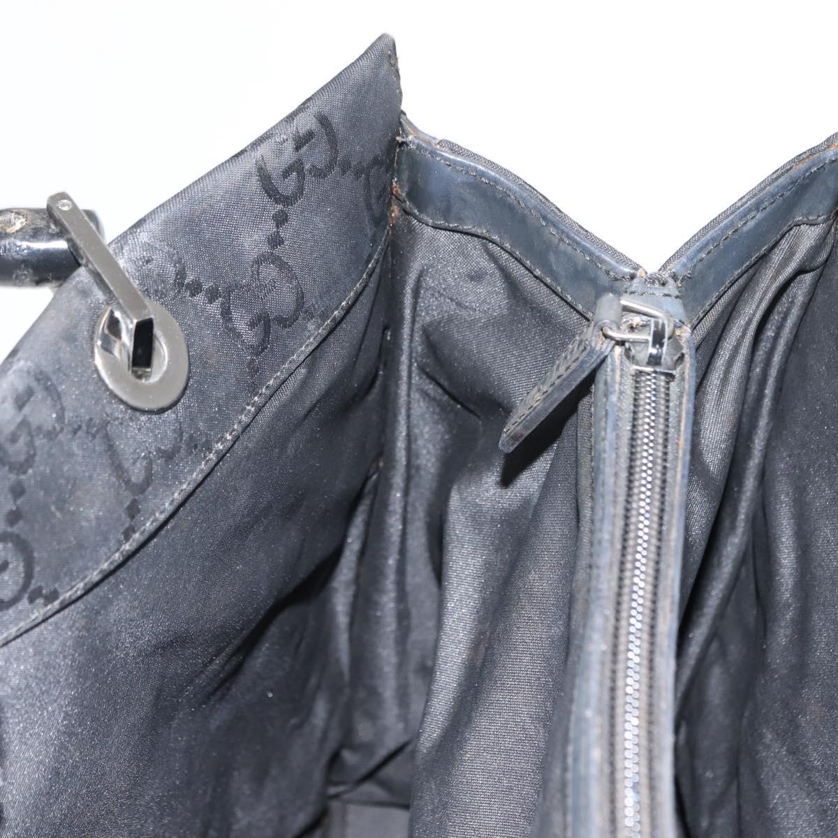 GUCCI GG Canvas Bamboo Hand Bag Nylon Black Silver 0021010 Auth 121344