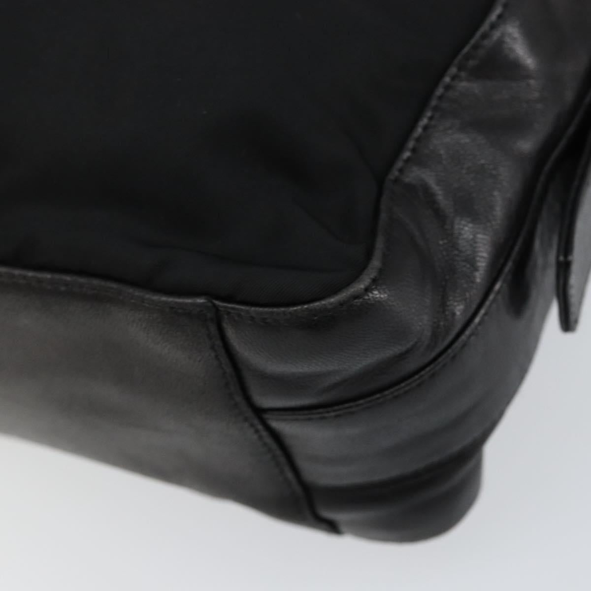 PRADA Shoulder Bag Nylon Leather Black Silver Auth 121352
