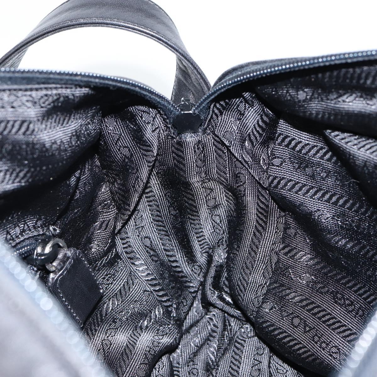 PRADA Shoulder Bag Nylon Leather Black Silver Auth 121352