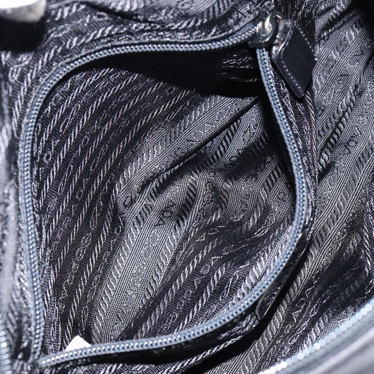 PRADA Shoulder Bag Nylon Leather Black Silver Auth 121352