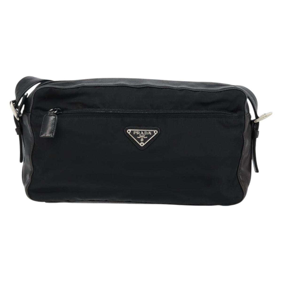 PRADA Shoulder Bag Nylon Leather Black Silver Auth 121352