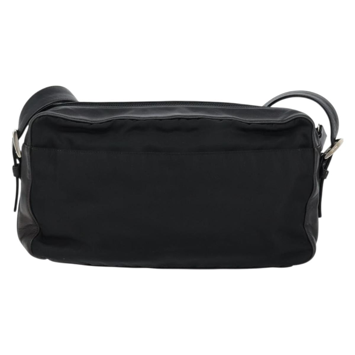PRADA Shoulder Bag Nylon Leather Black Silver Auth 121352