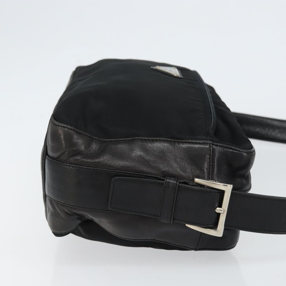 PRADA Shoulder Bag Nylon Leather Black Silver Auth 121352