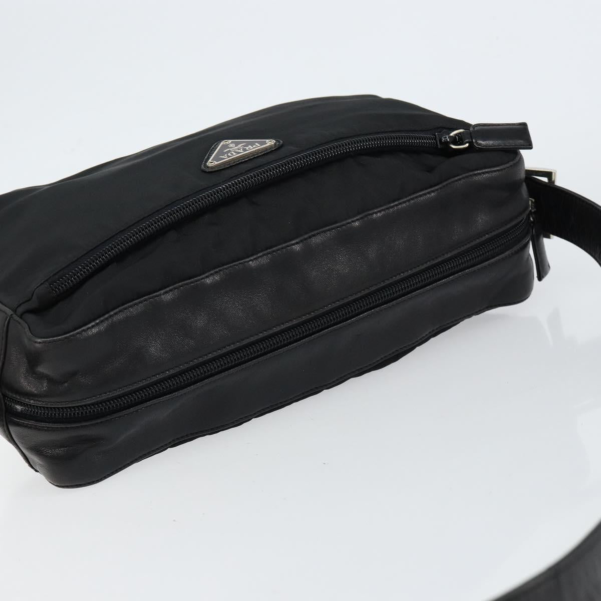 PRADA Shoulder Bag Nylon Leather Black Silver Auth 121352