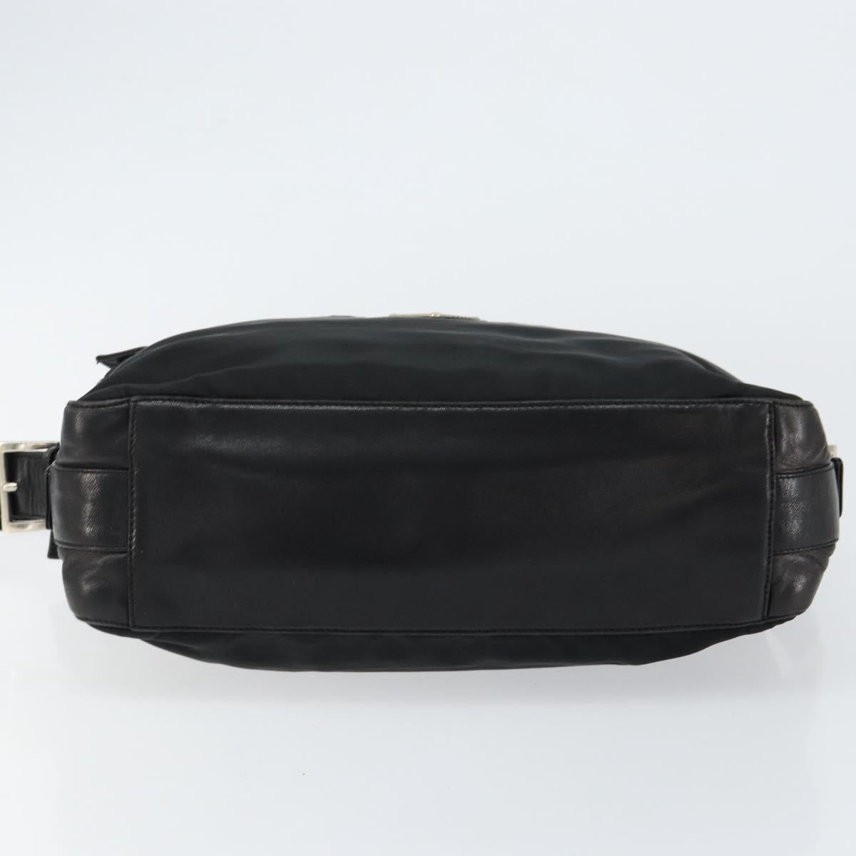 PRADA Shoulder Bag Nylon Leather Black Silver Auth 121352