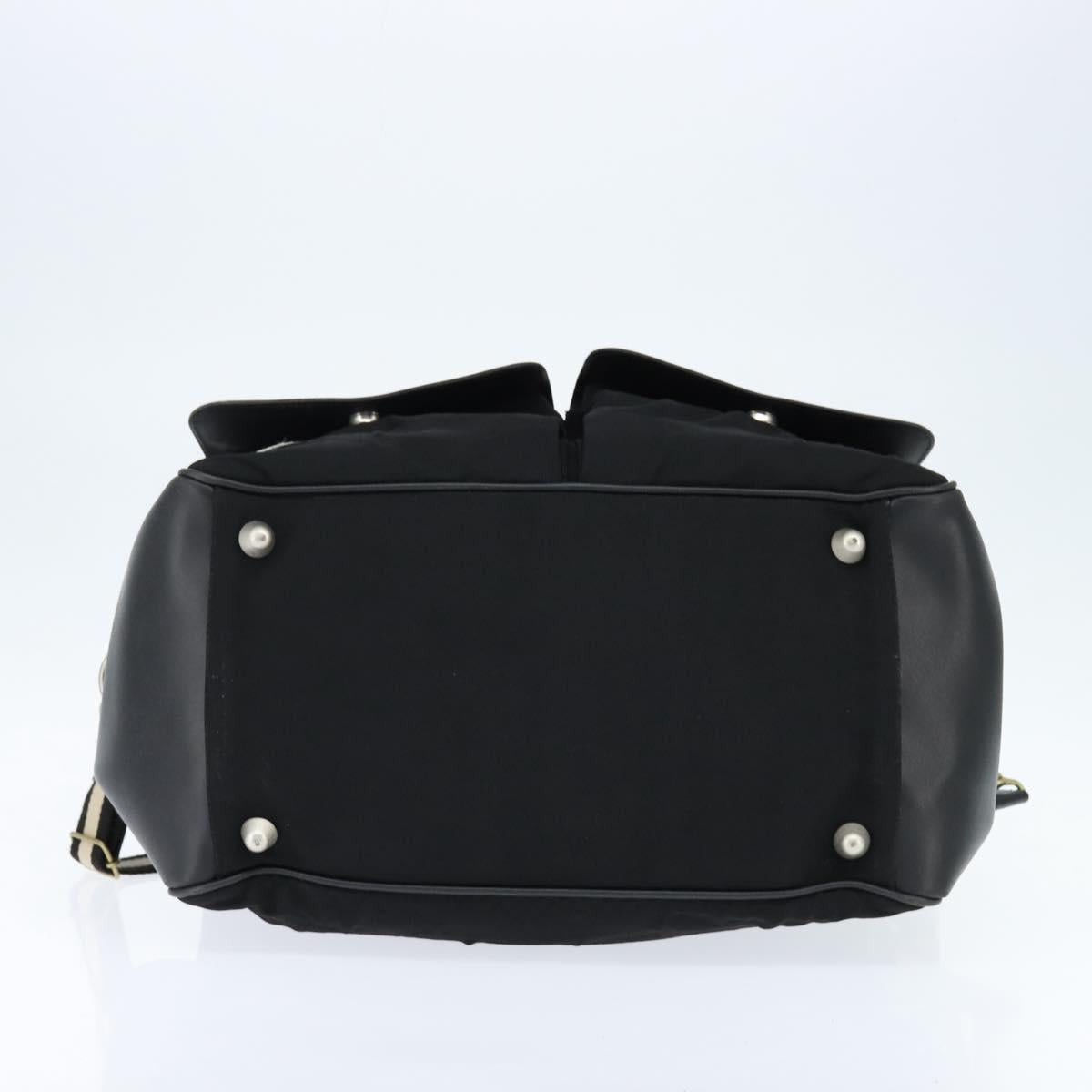 BALLY Boston Bag Nylon Leather 2way Black Silver gold Auth 121353