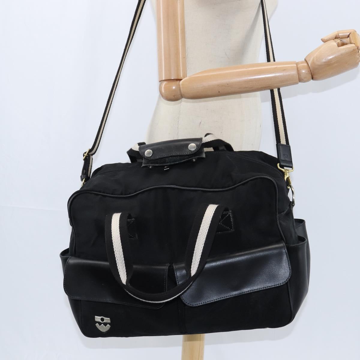 BALLY Boston Bag Nylon Leather 2way Black Silver gold Auth 121353