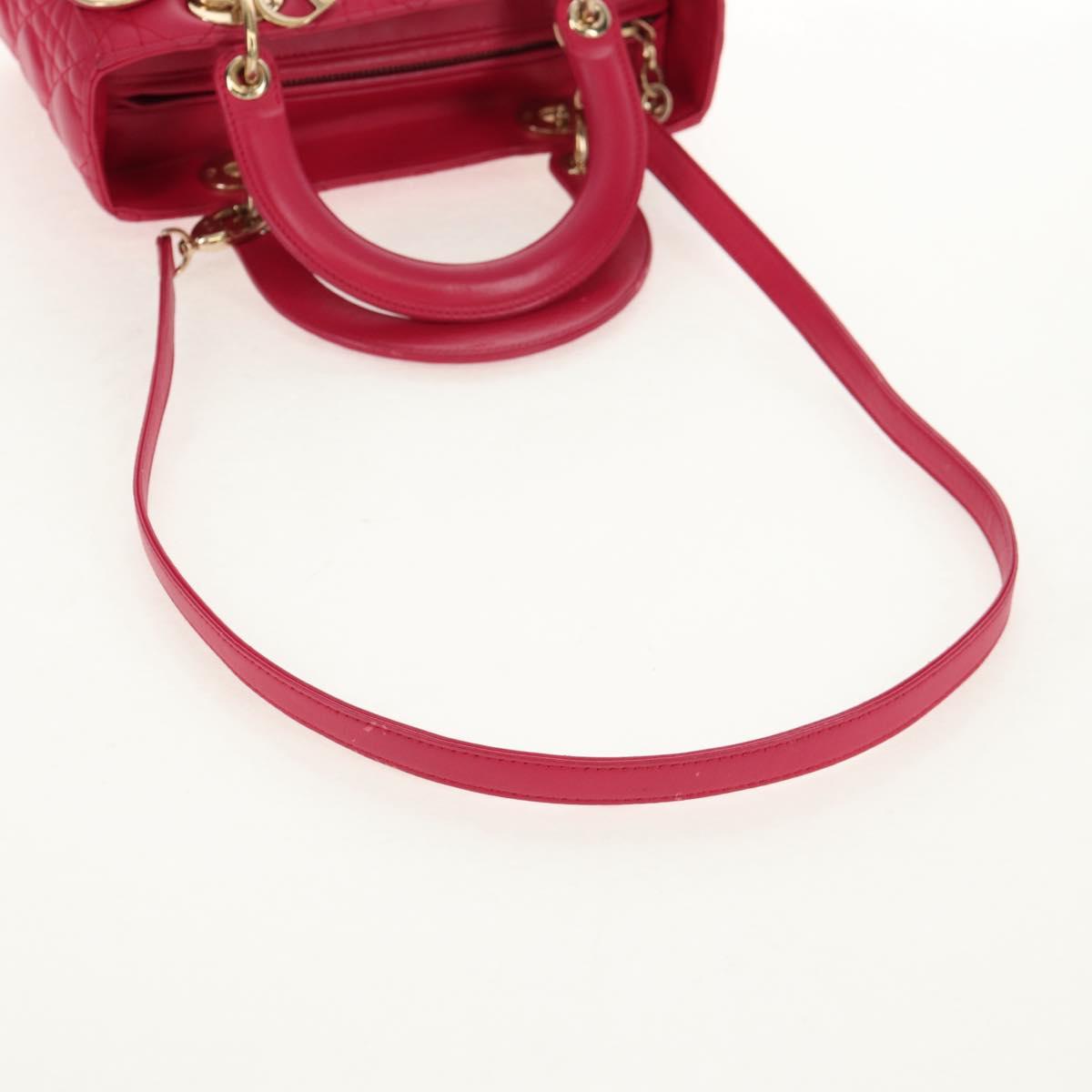 Christian Dior Canage Lady Dior Hand Bag Lamb Skin 2way Pink Gold Auth 121358V