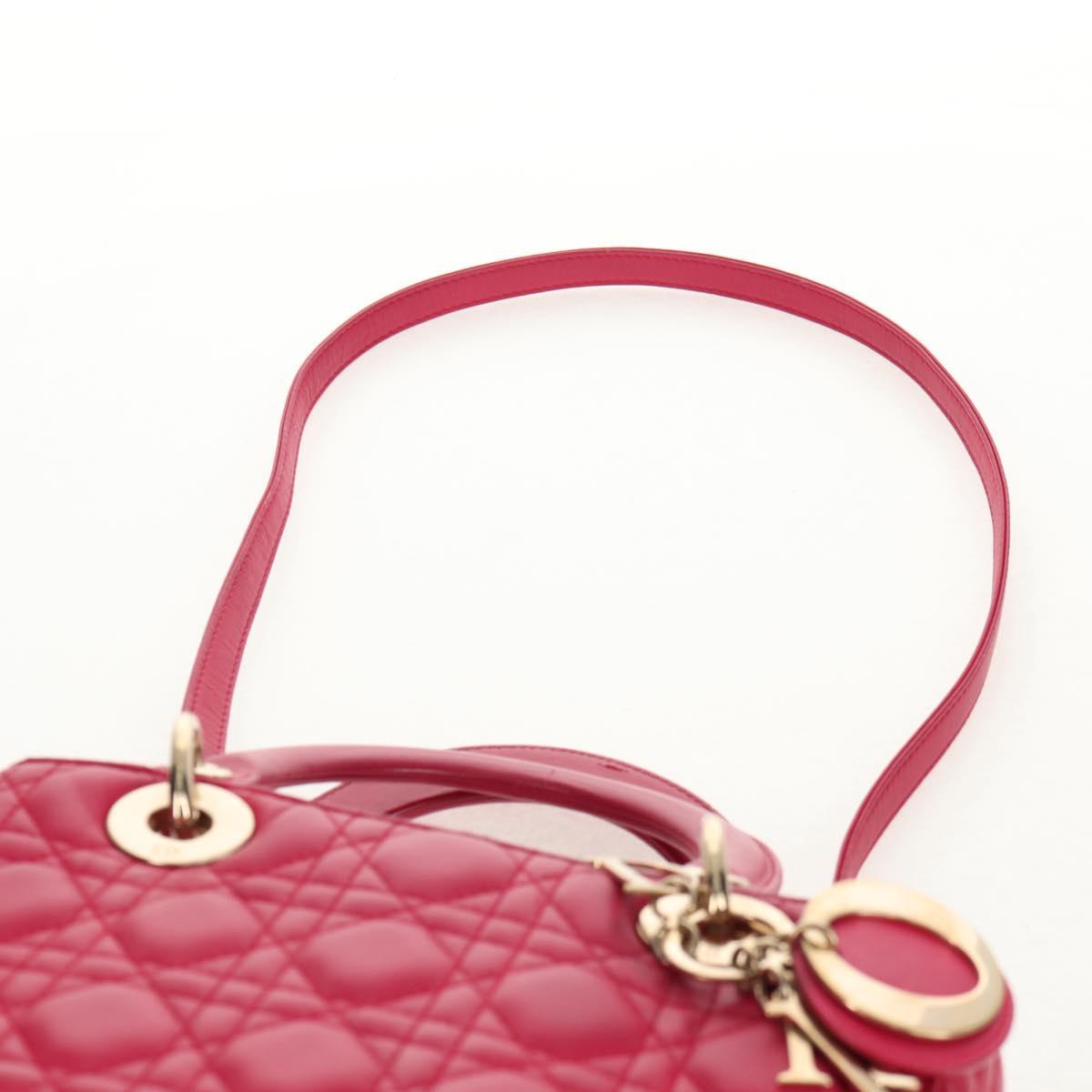 Christian Dior Canage Lady Dior Hand Bag Lamb Skin 2way Pink Gold Auth 121358V