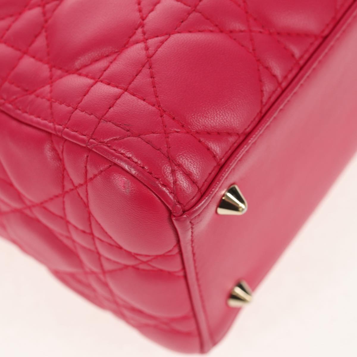 Christian Dior Canage Lady Dior Hand Bag Lamb Skin 2way Pink Gold Auth 121358V