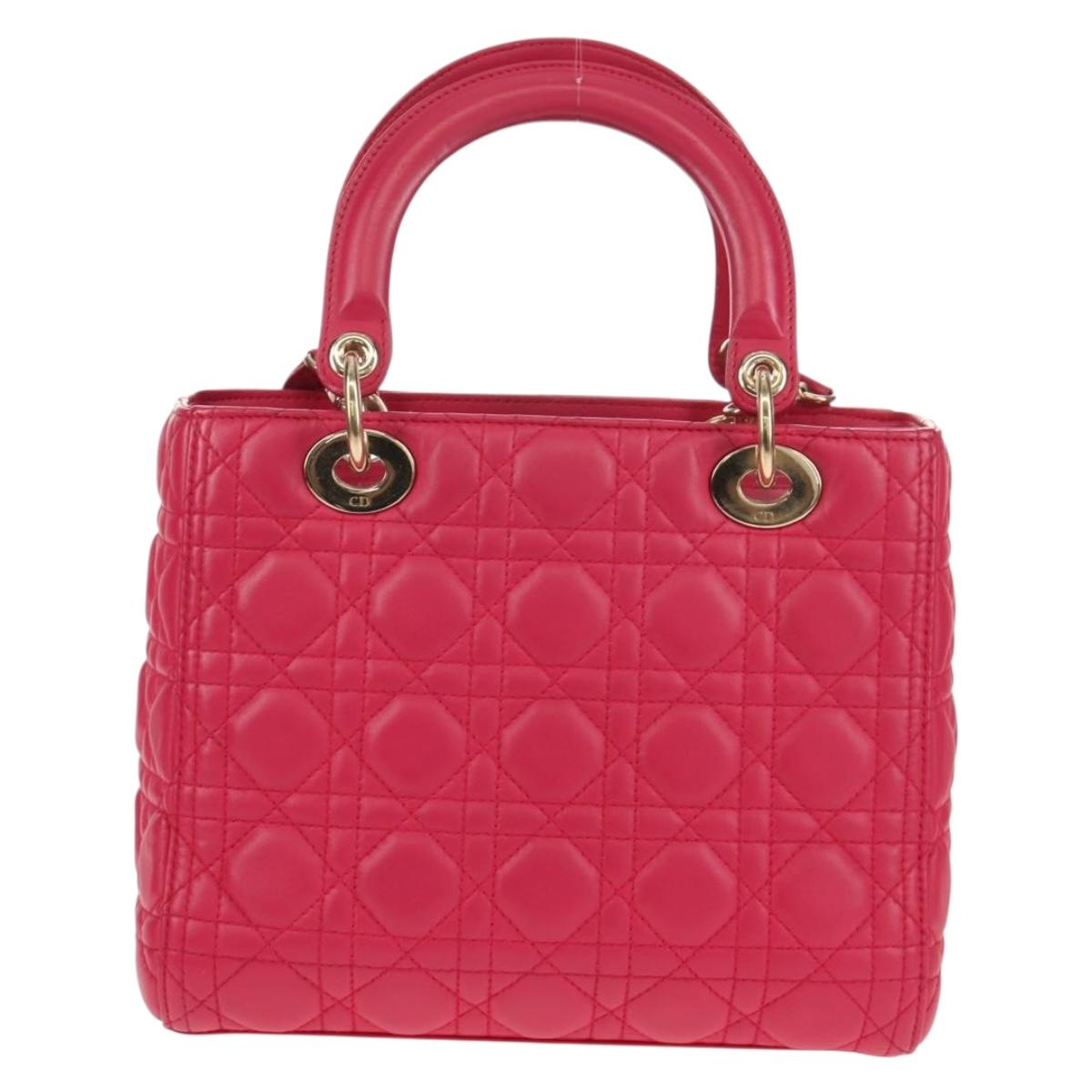 Christian Dior Canage Lady Dior Hand Bag Lamb Skin 2way Pink Gold Auth 121358V