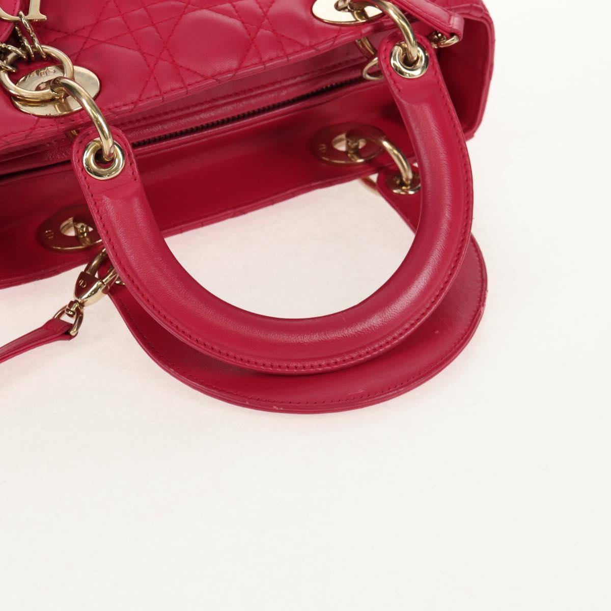 Christian Dior Canage Lady Dior Hand Bag Lamb Skin 2way Pink Gold Auth 121358V