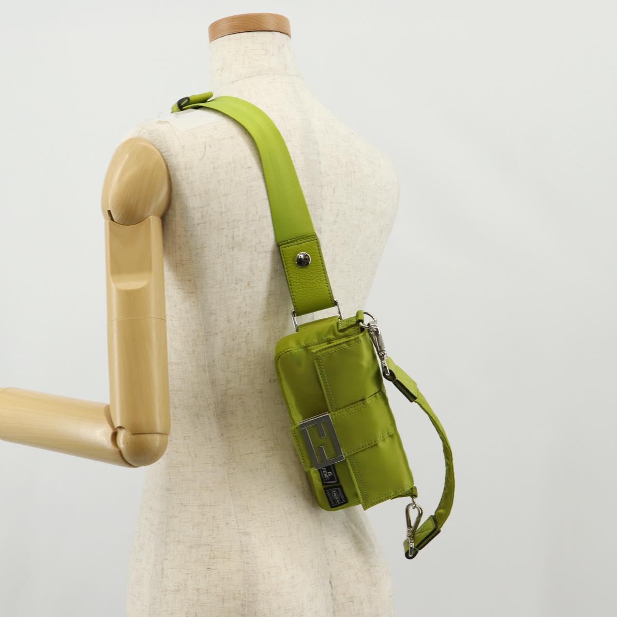 FENDI POTER Shoulder Bag Nylon 2way Green Silver Auth 121360M