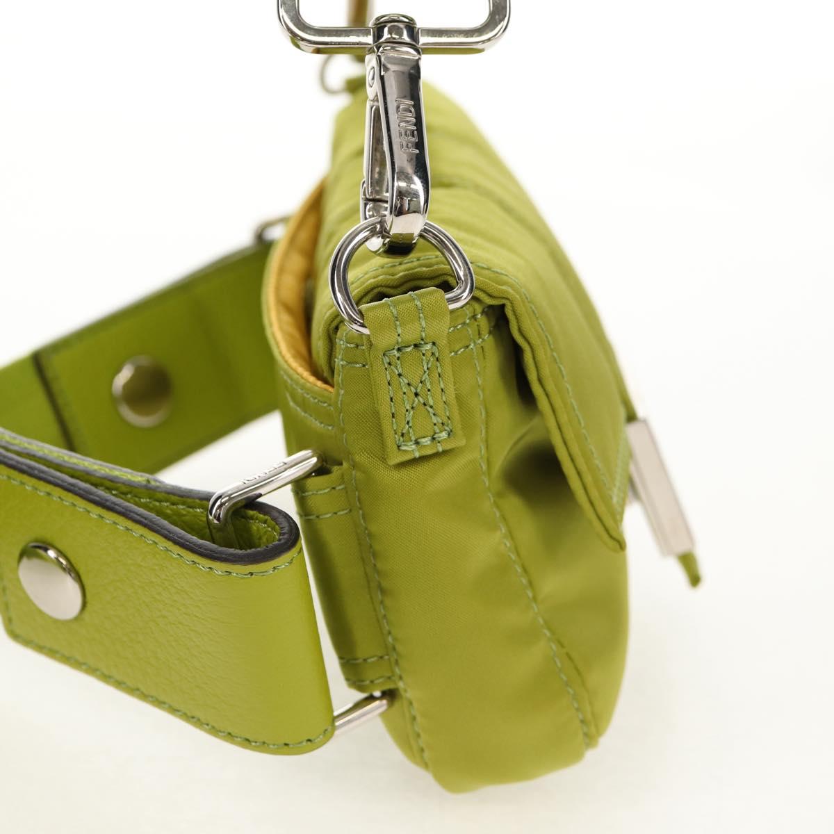 FENDI POTER Shoulder Bag Nylon 2way Green Silver Auth 121360M