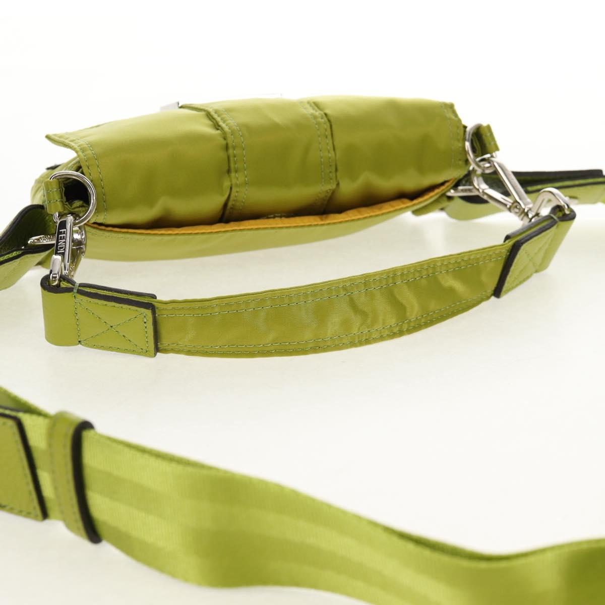FENDI POTER Shoulder Bag Nylon 2way Green Silver Auth 121360M