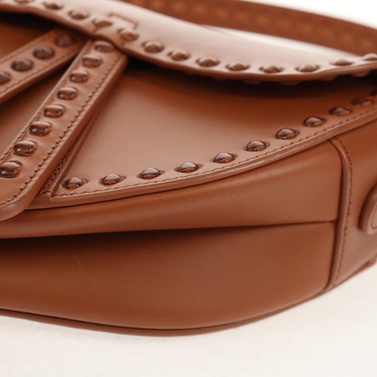 Christian Dior Saddle bag Shoulder Bag Leather Beige Auth 121361M