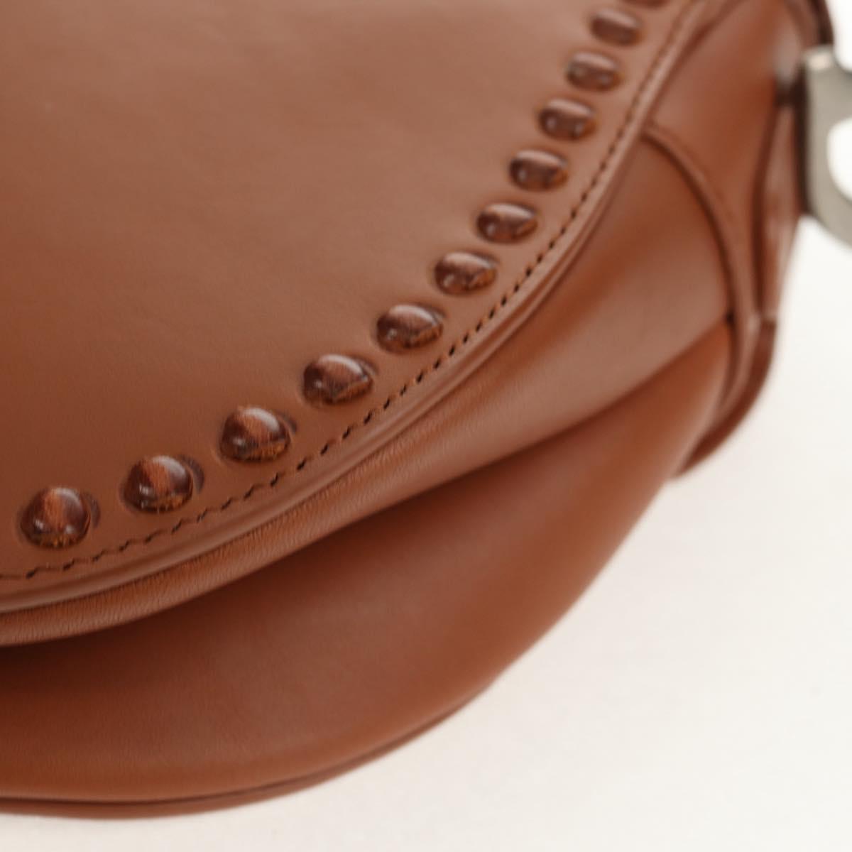 Christian Dior Saddle bag Shoulder Bag Leather Beige Auth 121361M