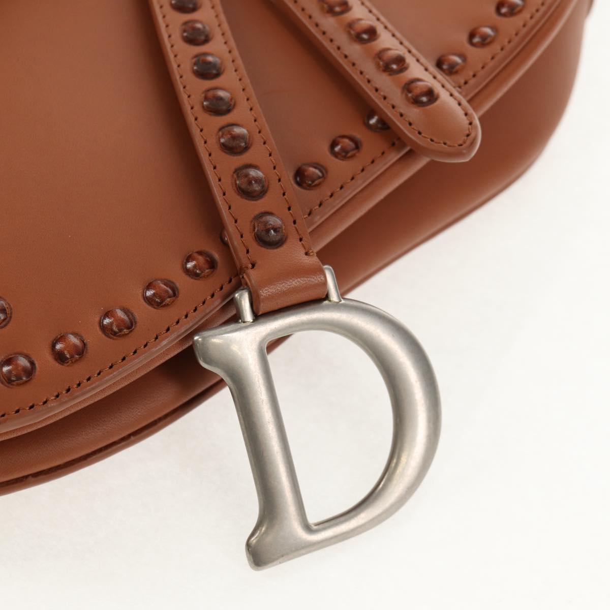 Christian Dior Saddle bag Shoulder Bag Leather Beige Auth 121361M