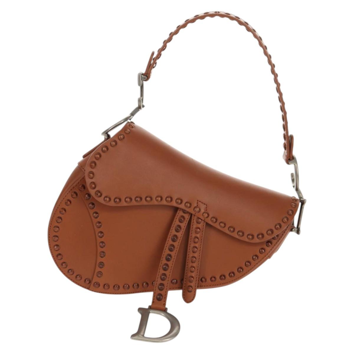 Christian Dior Saddle bag Shoulder Bag Leather Beige Auth 121361M