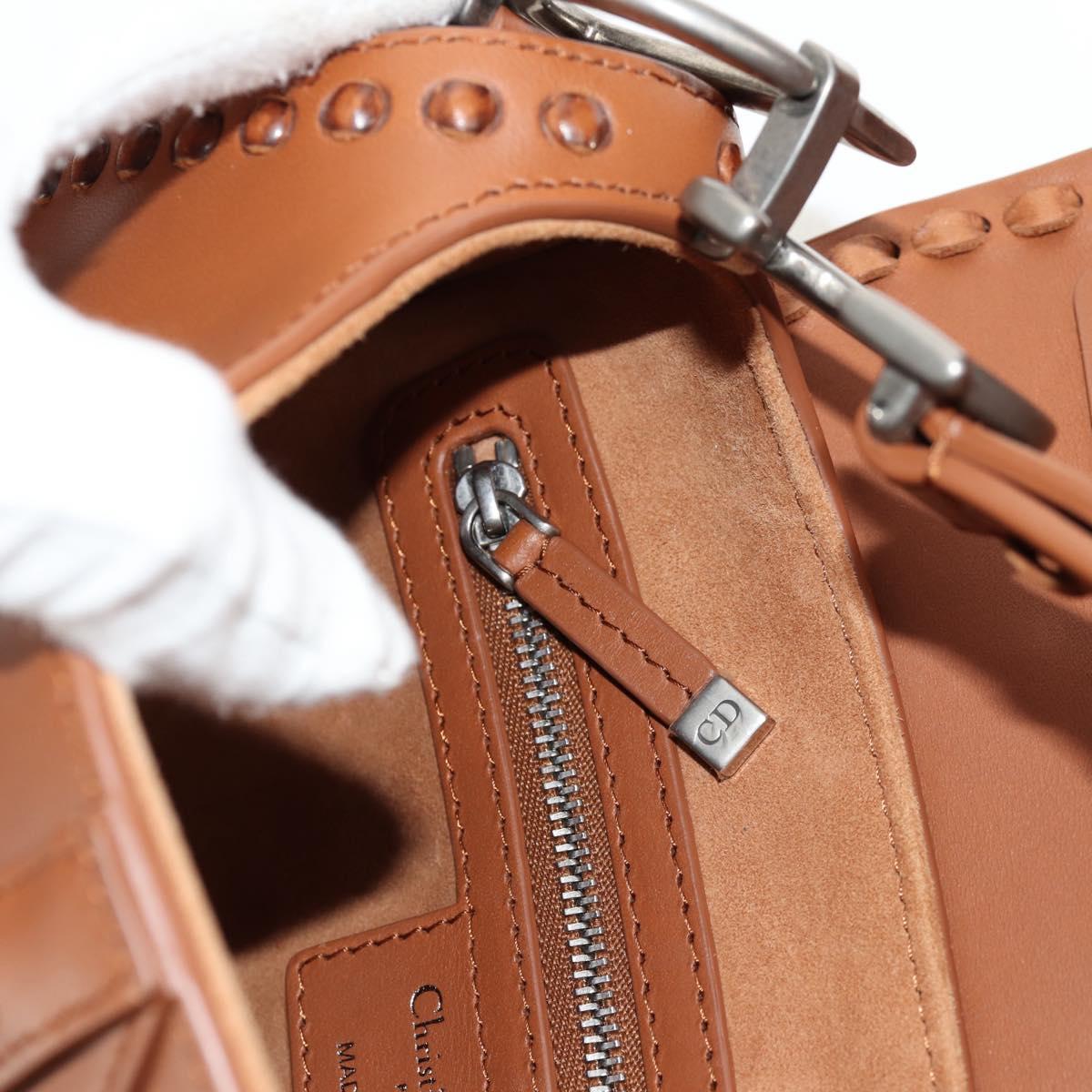 Christian Dior Saddle bag Shoulder Bag Leather Beige Auth 121361M