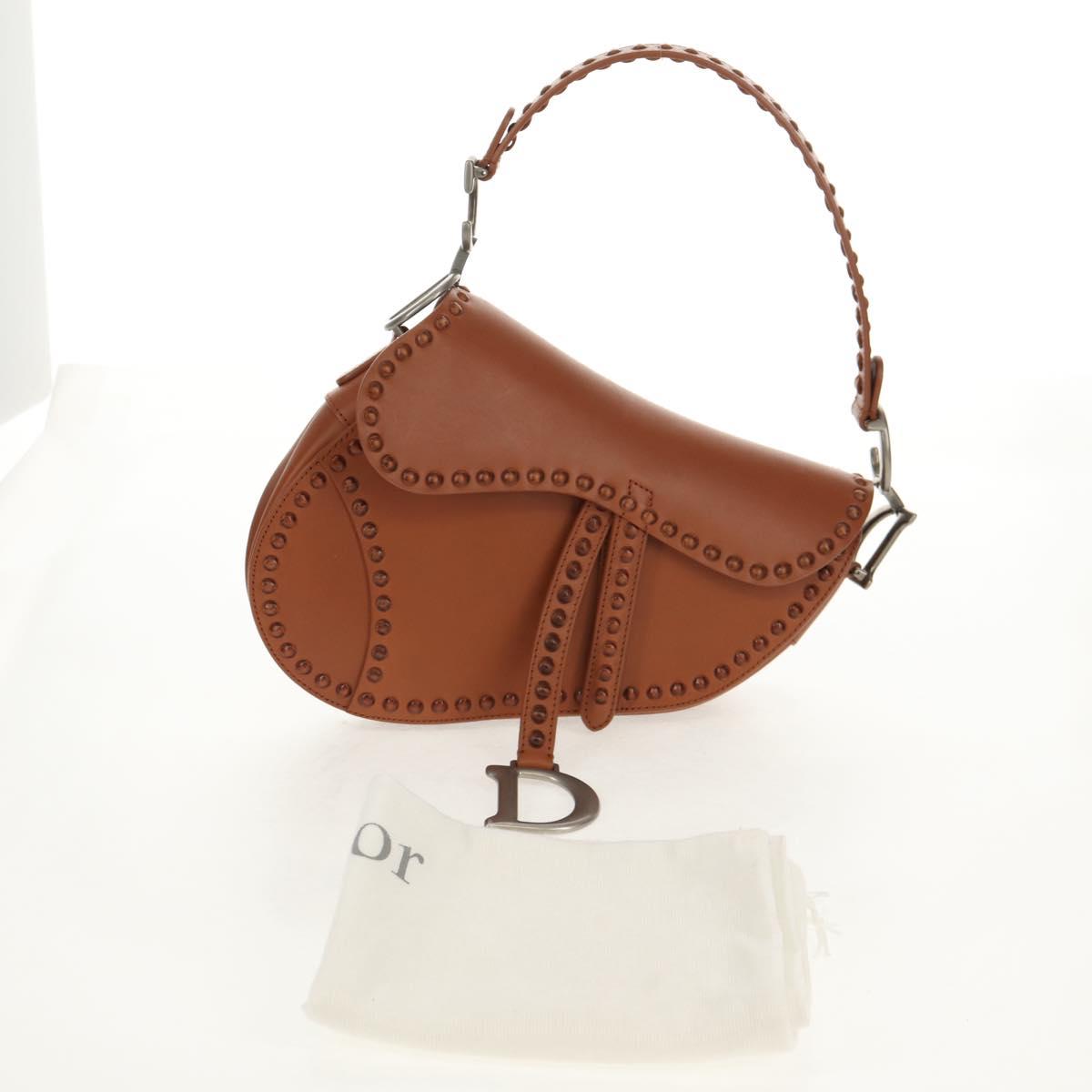 Christian Dior Saddle bag Shoulder Bag Leather Beige Auth 121361M