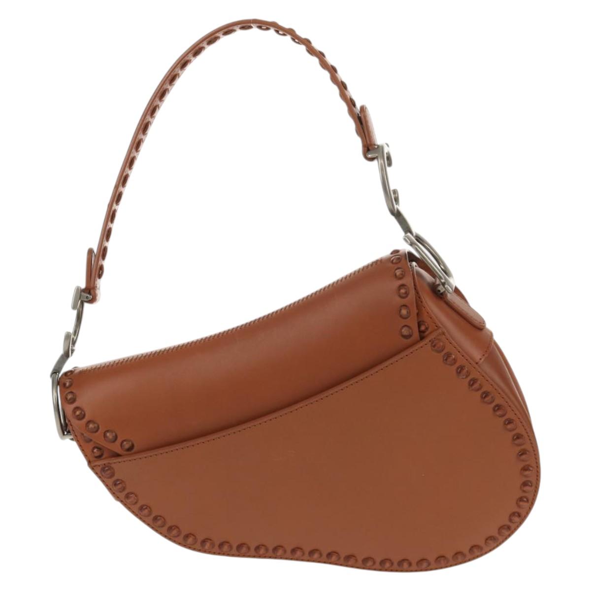 Christian Dior Saddle bag Shoulder Bag Leather Beige Auth 121361M