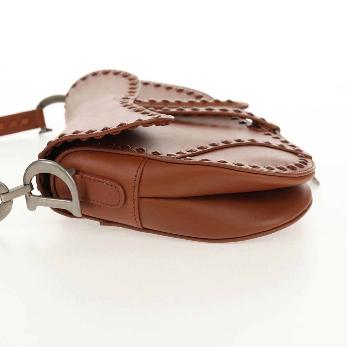 Christian Dior Saddle bag Shoulder Bag Leather Beige Auth 121361M