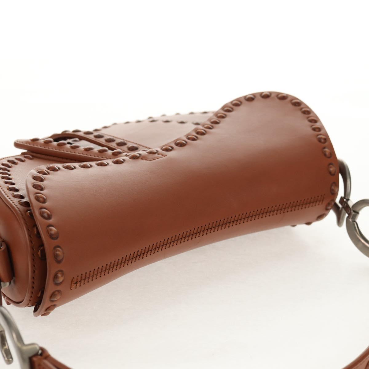 Christian Dior Saddle bag Shoulder Bag Leather Beige Auth 121361M