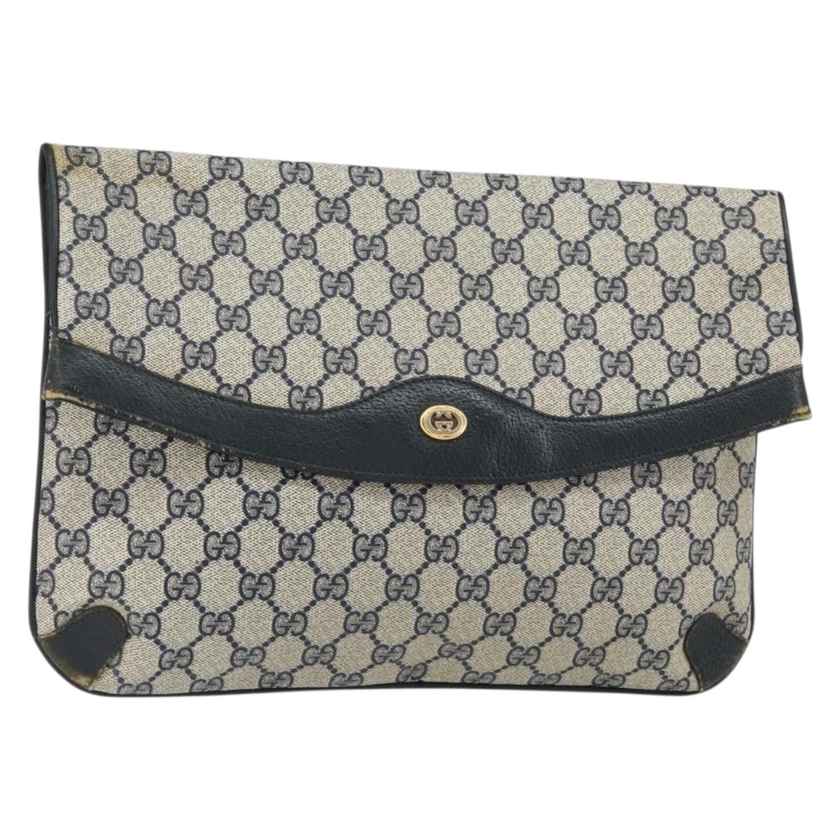 GUCCI GG Supreme Clutch Bag PVC Navy 89 02 075 Auth 121367