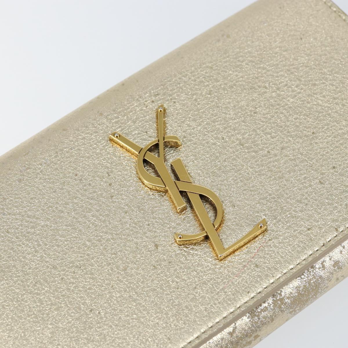SAINT LAURENT Long Wallet Leather Gold Tone Auth 121369