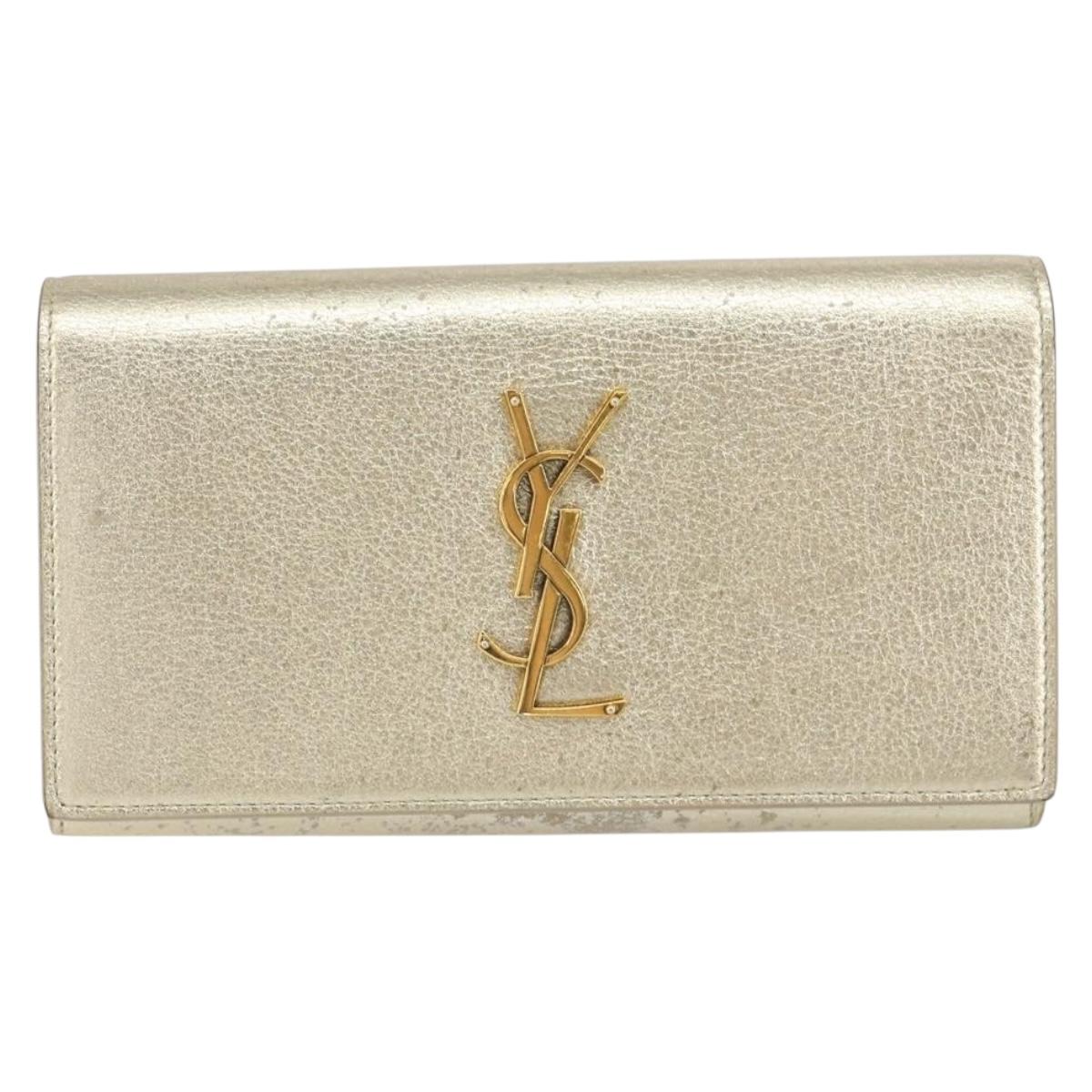 SAINT LAURENT Long Wallet Leather Gold Tone Auth 121369