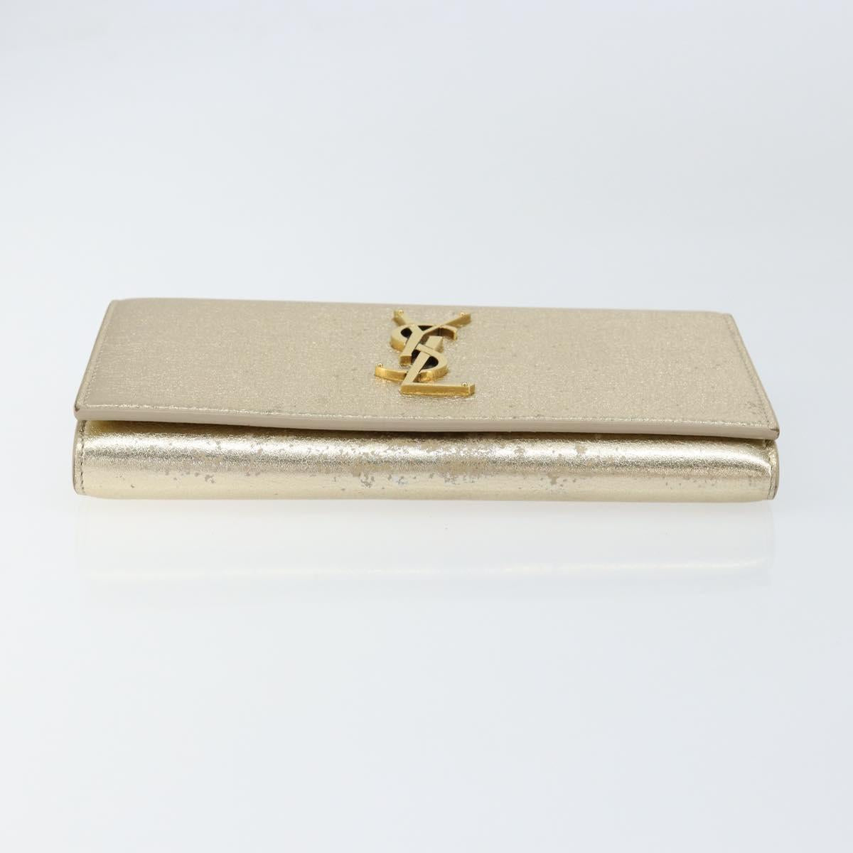 SAINT LAURENT Long Wallet Leather Gold Tone Auth 121369