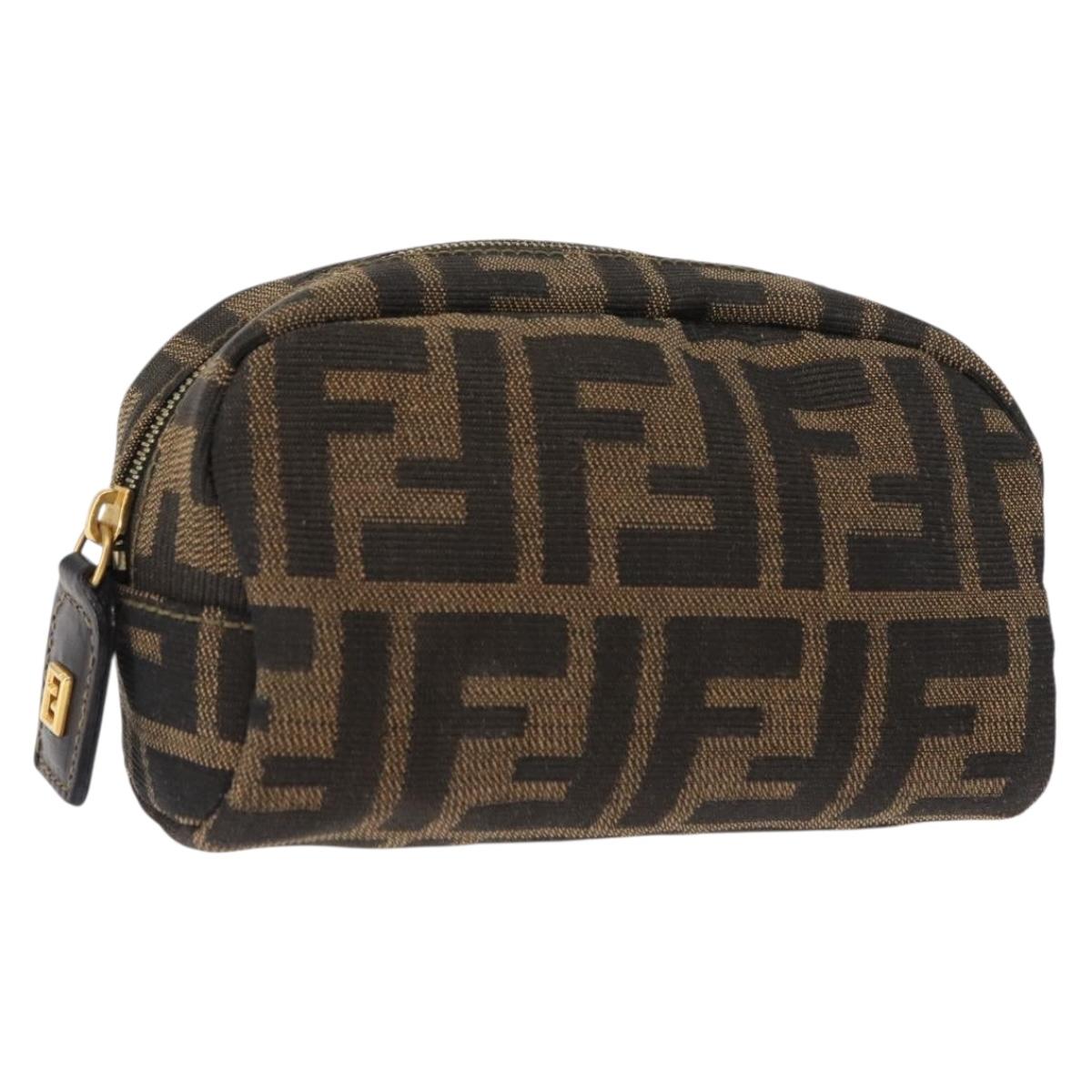 FENDI Zucca Canvas Pouch Black Brown Auth 121373