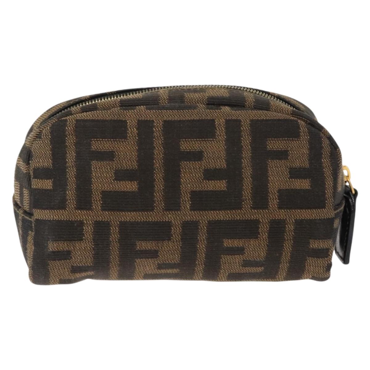 FENDI Zucca Canvas Pouch Black Brown Auth 121373