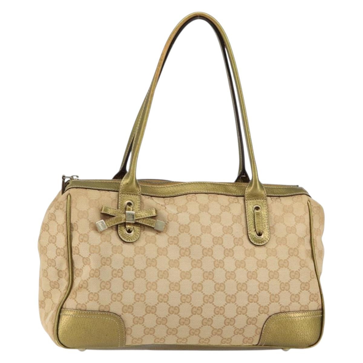GUCCI GG Canvas Shoulder Bag Beige Gold 177052 Auth 121395
