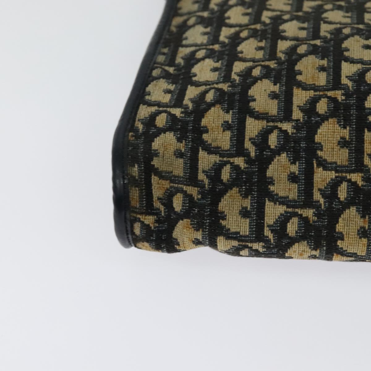 Christian Dior Trotter Canvas Shoulder Bag Navy Gold Auth 121410