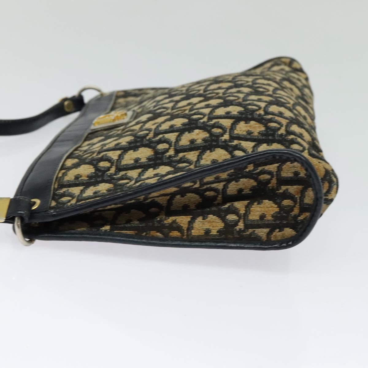 Christian Dior Trotter Canvas Shoulder Bag Navy Gold Auth 121410