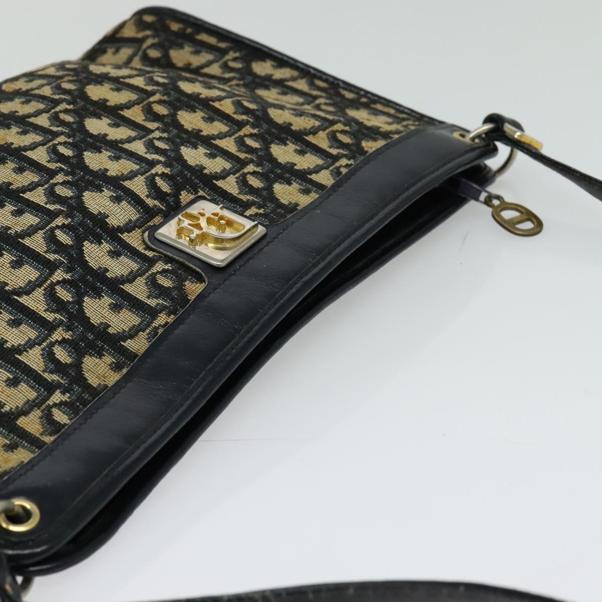 Christian Dior Trotter Canvas Shoulder Bag Navy Gold Auth 121410