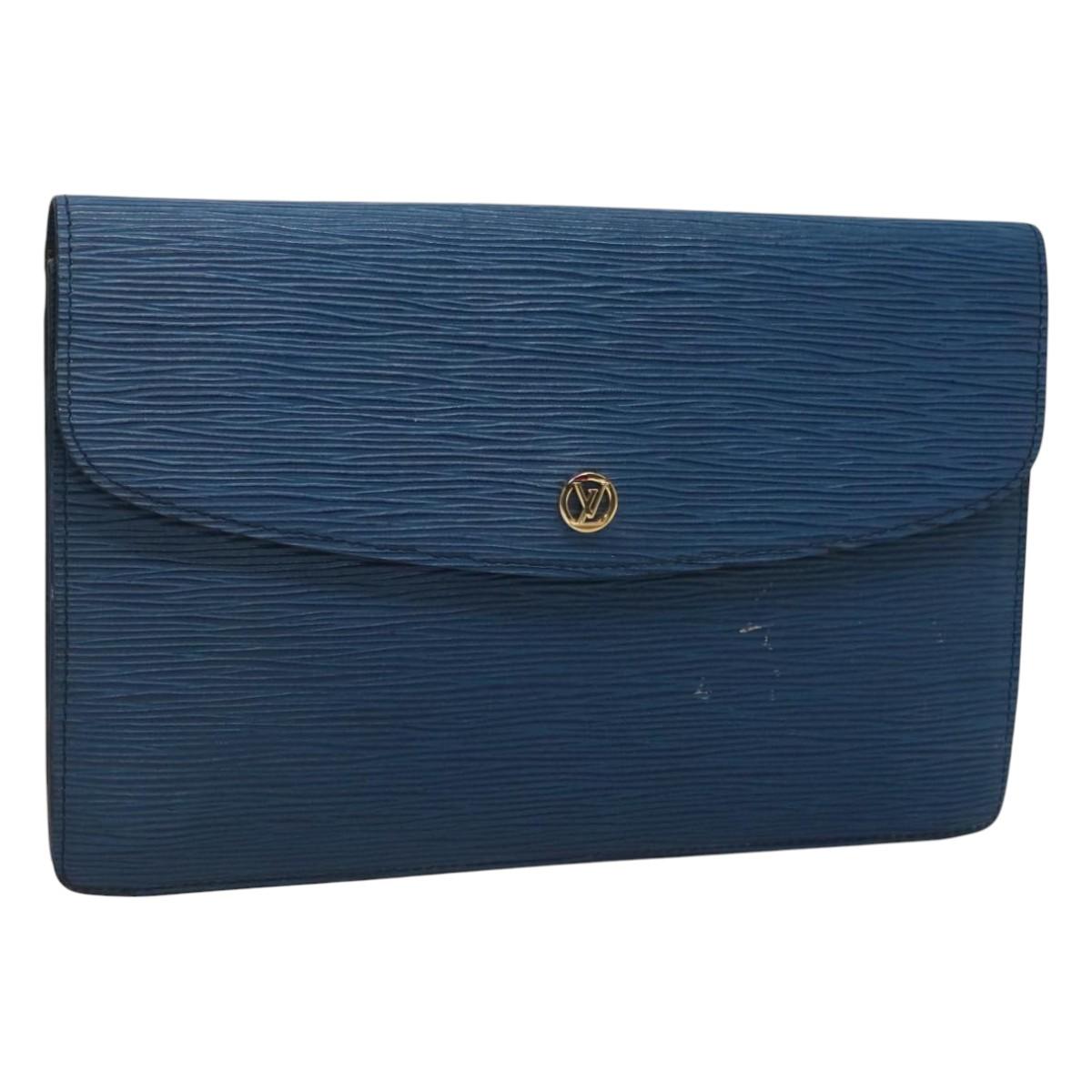 LOUIS VUITTON Epi Montaigne 27 Clutch Bag Blue M52655 LV Auth 121415