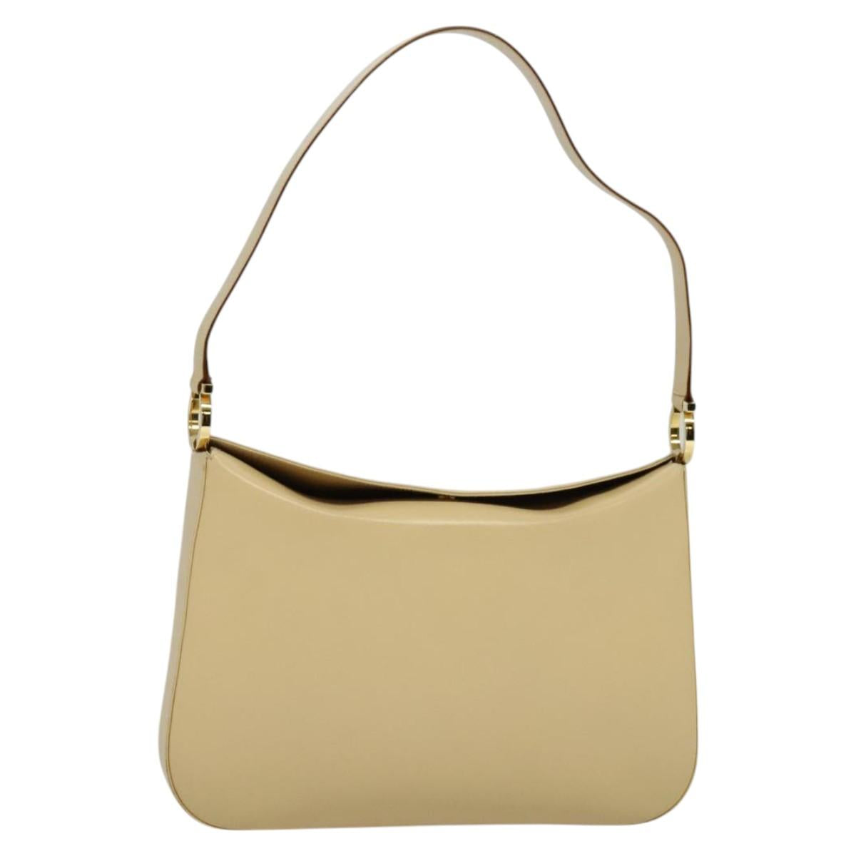 Salvatore Ferragamo Gancini Shoulder Bag Leather Beige Gold Auth 121419