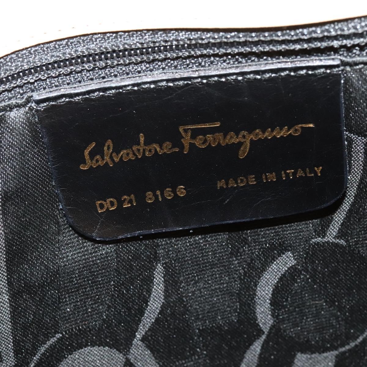 Salvatore Ferragamo Gancini Shoulder Bag Leather Beige Gold Auth 121419