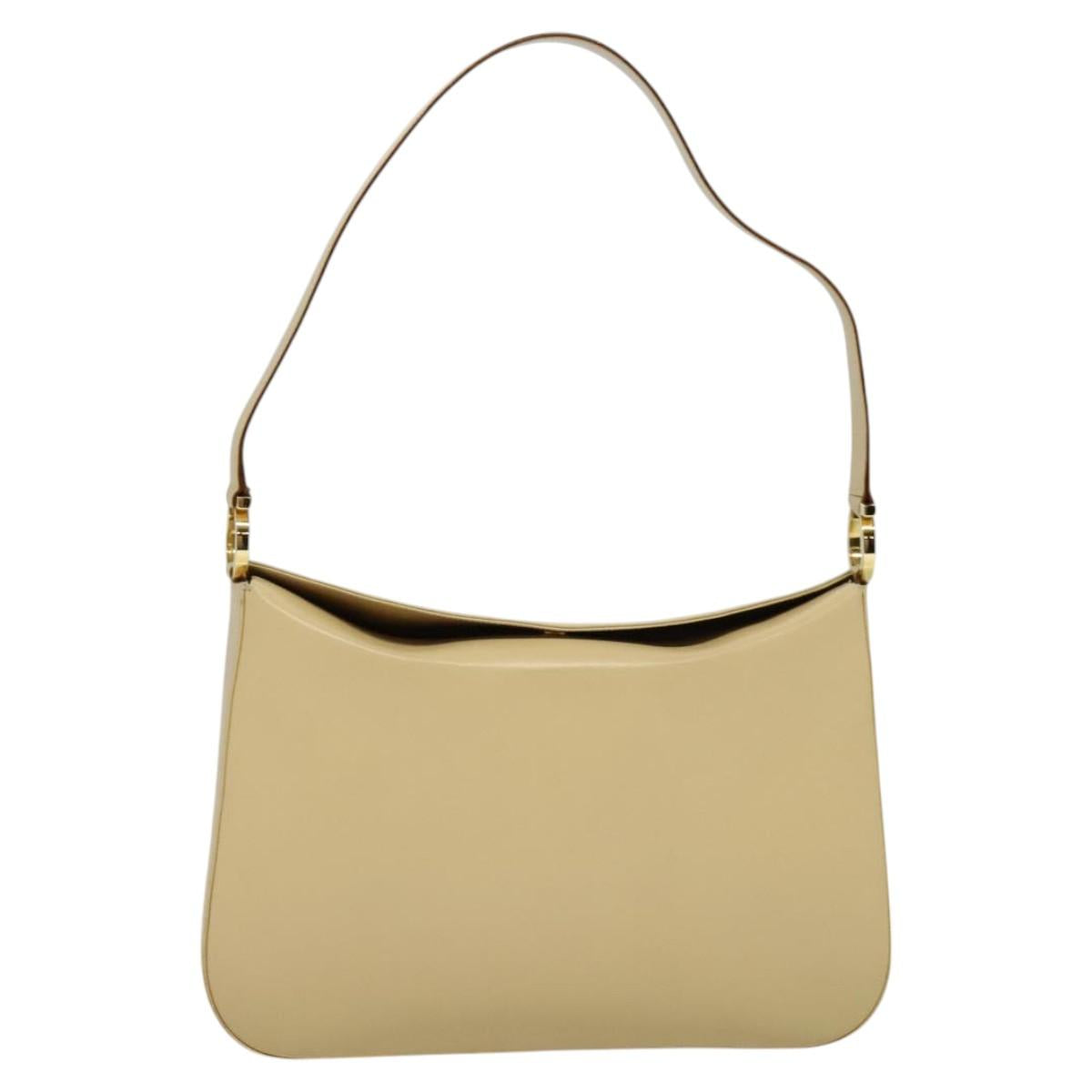 Salvatore Ferragamo Gancini Shoulder Bag Leather Beige Gold Auth 121419