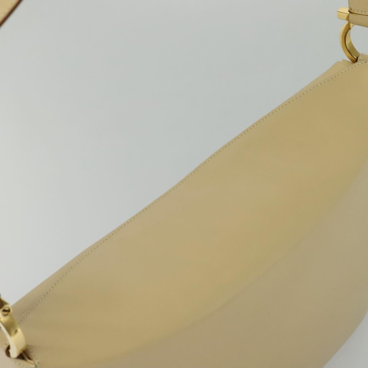 Salvatore Ferragamo Gancini Shoulder Bag Leather Beige Gold Auth 121419