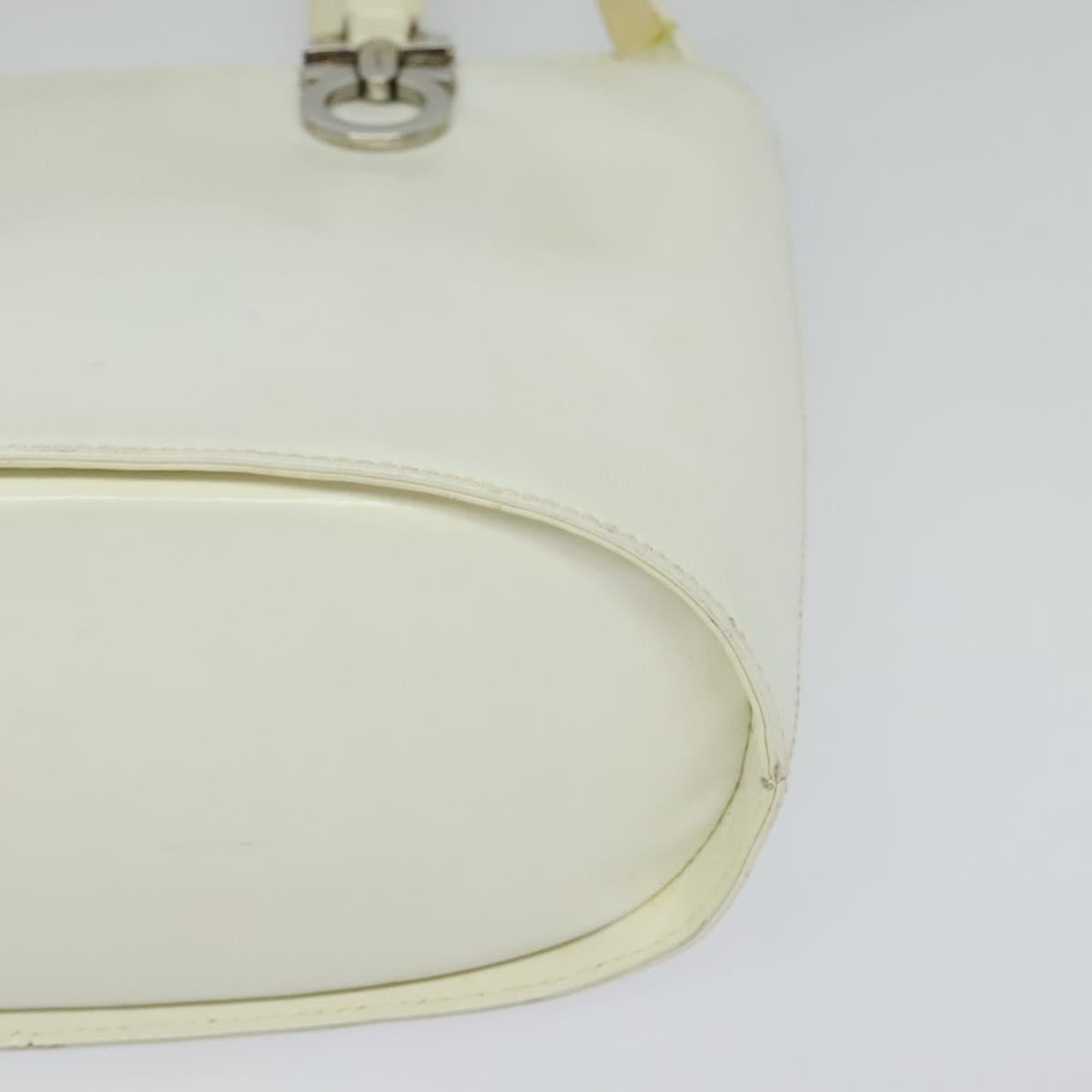 Salvatore Ferragamo Gancini Hand Bag Patent 2way White Silver Auth 121420
