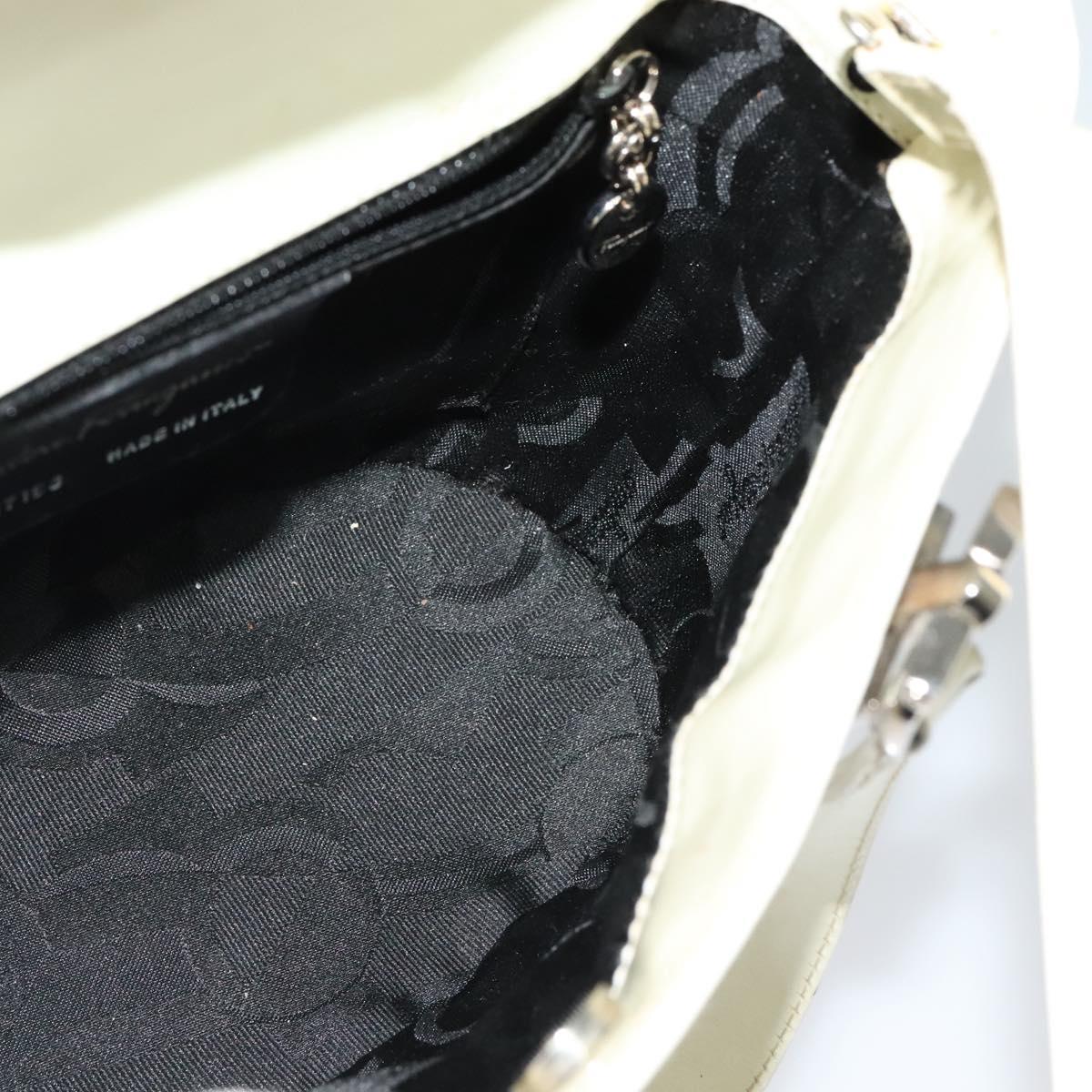 Salvatore Ferragamo Gancini Hand Bag Patent 2way White Silver Auth 121420