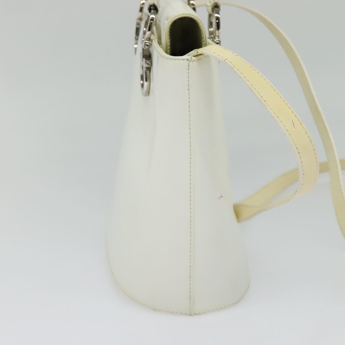 Salvatore Ferragamo Gancini Hand Bag Patent 2way White Silver Auth 121420